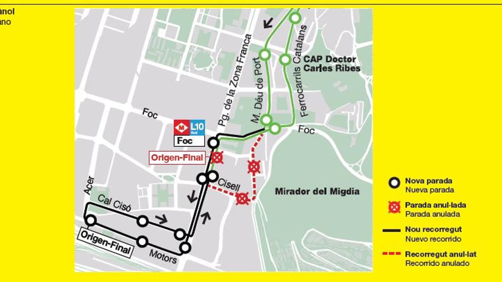 The new stops on the V5 bus route to the Marina del Prat Vermell.