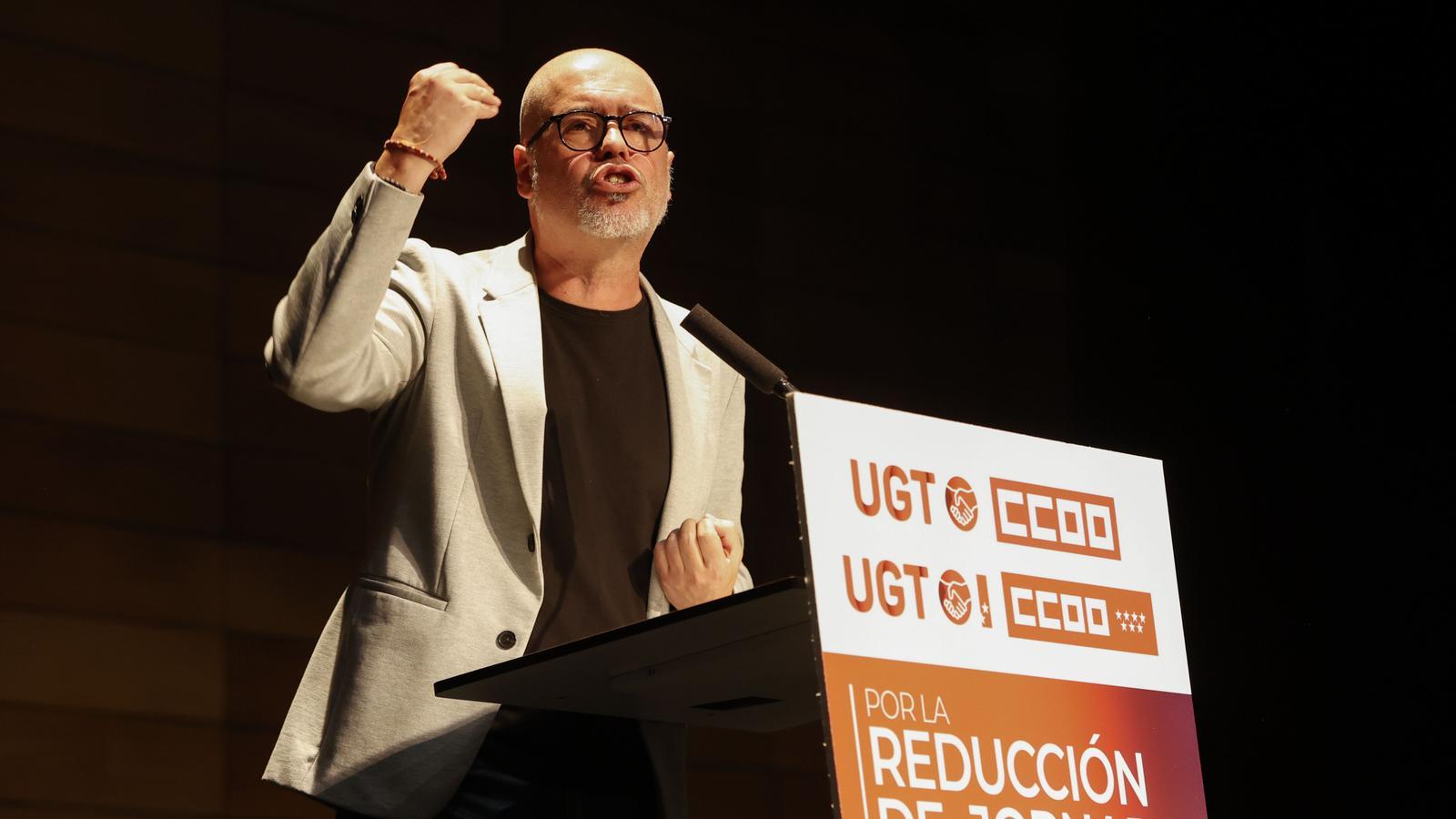 Unai Sordo, general secretary of the Workers' Commissions (CCOO), during the union meeting on reducing working hours.