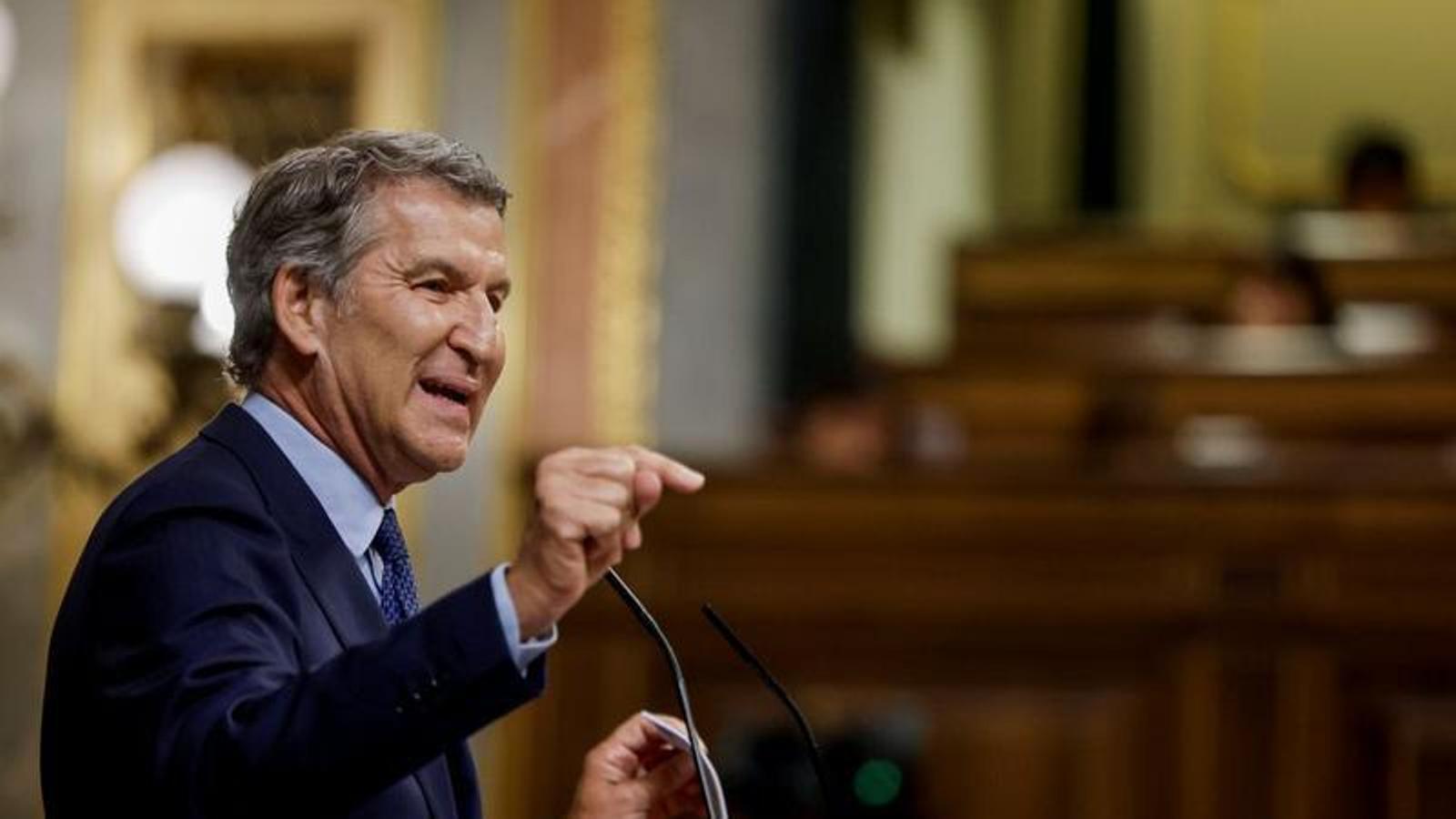 The leader of the Popular Party, Alberto Núñez Feijóo, at the plenary session of the Congress of Deputies this Thursday.