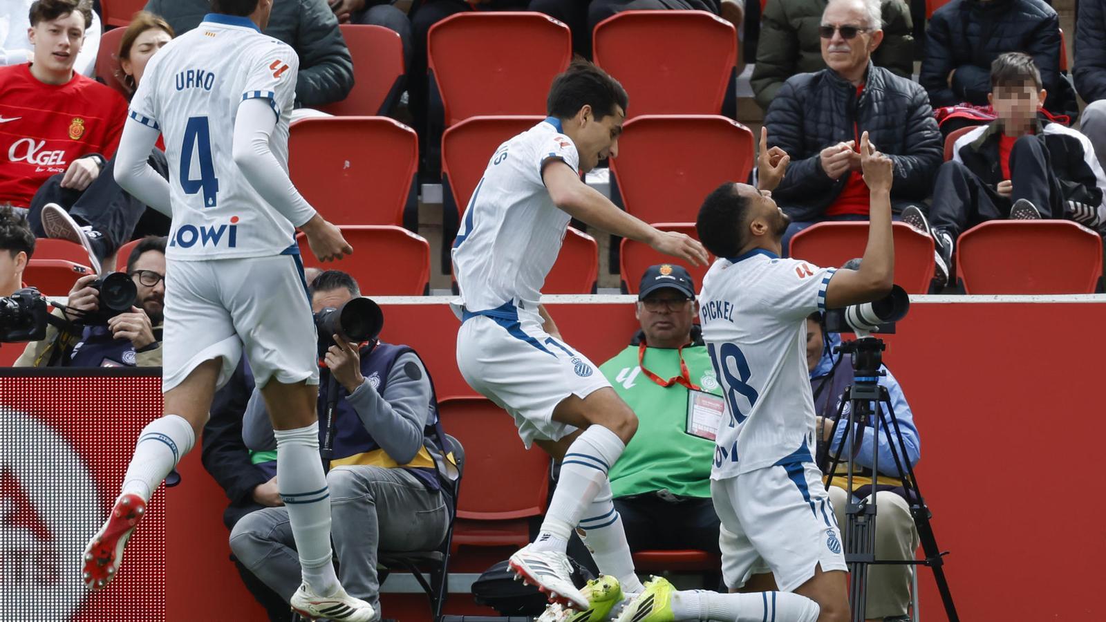 Charles Pickel, celebrant el 0-1 de l'Espanyol a Mallorca