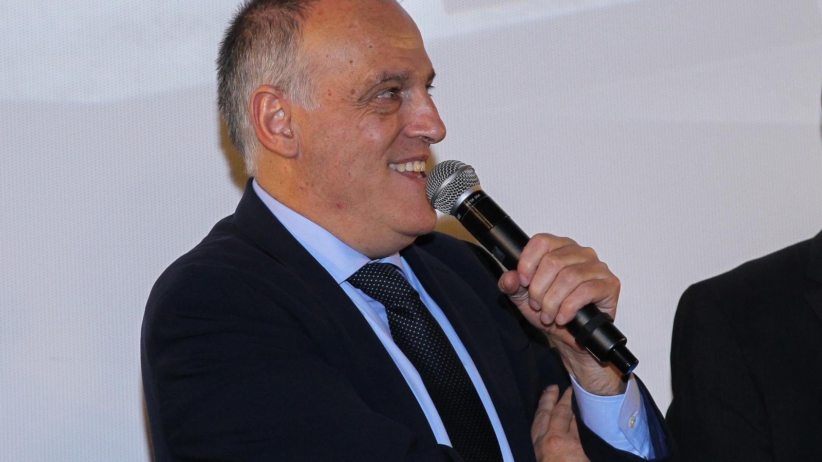 Javier Tebas, president de la Lliga, durant la presentació de la sèrie 'Todo por el juego'
