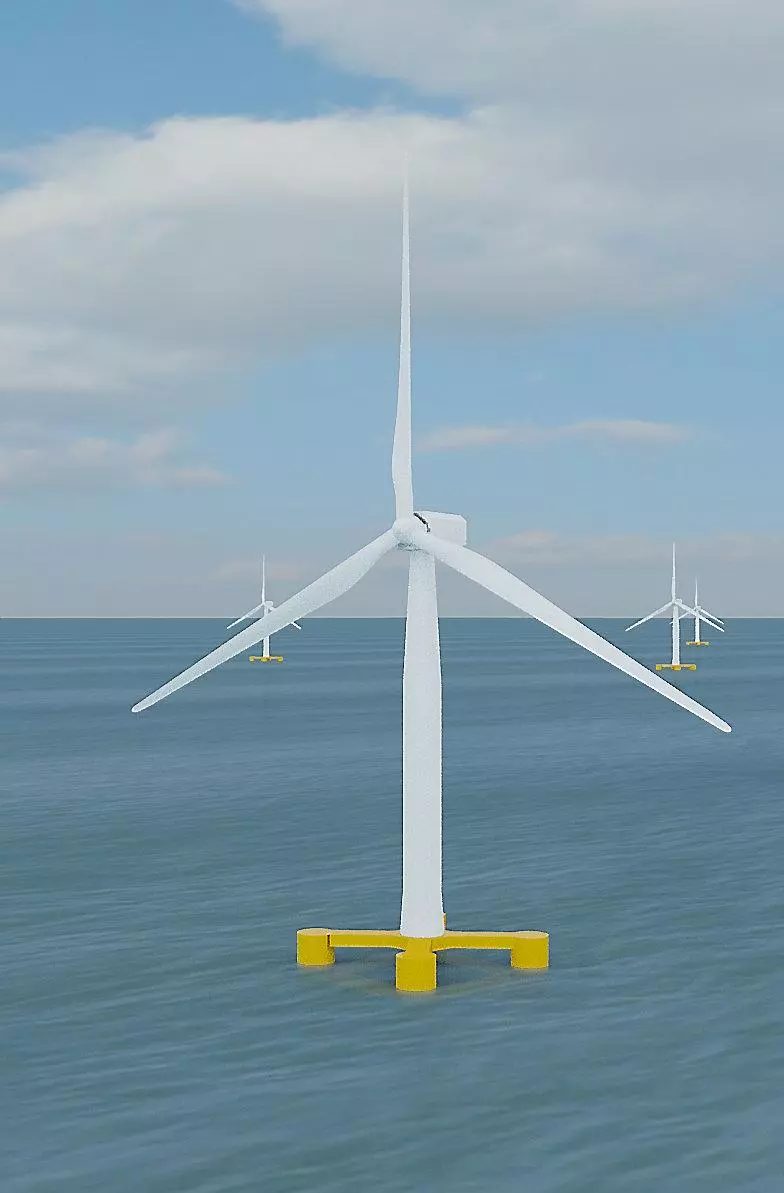 Reproducció virtual del projecte Parc Tramuntana, que proposa instal·lar molins eòlics flotants sobre el mar.