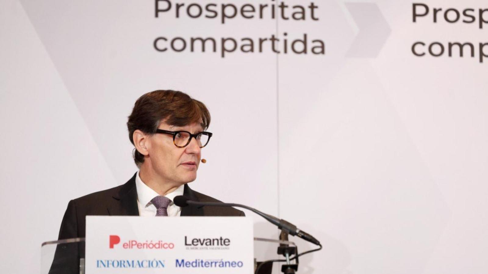 The President of the Government, Salvador Illa, in Valencia at the informative breakfast organized by the Levante-EMV newspaper.