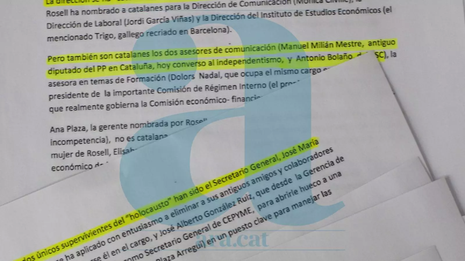 L'informe, al qual ha tingut accés l'ARA, acusa Rosell de dur a terme un "holocaust" i una "neteja ètnica" a la CEOE