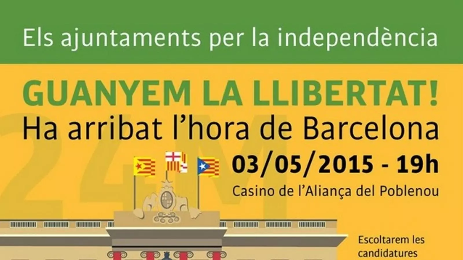 Cartell de l'acte desconvocat anunciant la presència de "les candidatures que hagin signat el compromís" i de Carme Forcadell.