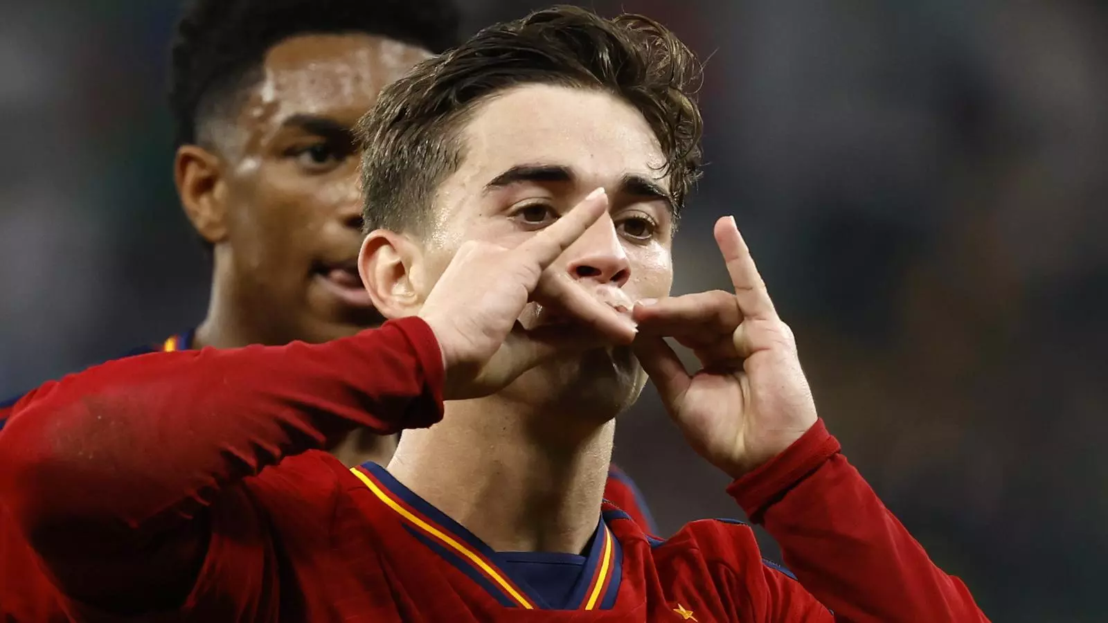 Gavi celebrant el gol contra Costa Rica.