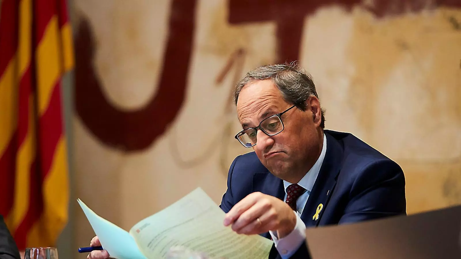 El president Quim Torra durant la reunió del consell de govern poques hores abans de rebre la notificació del TSJC.