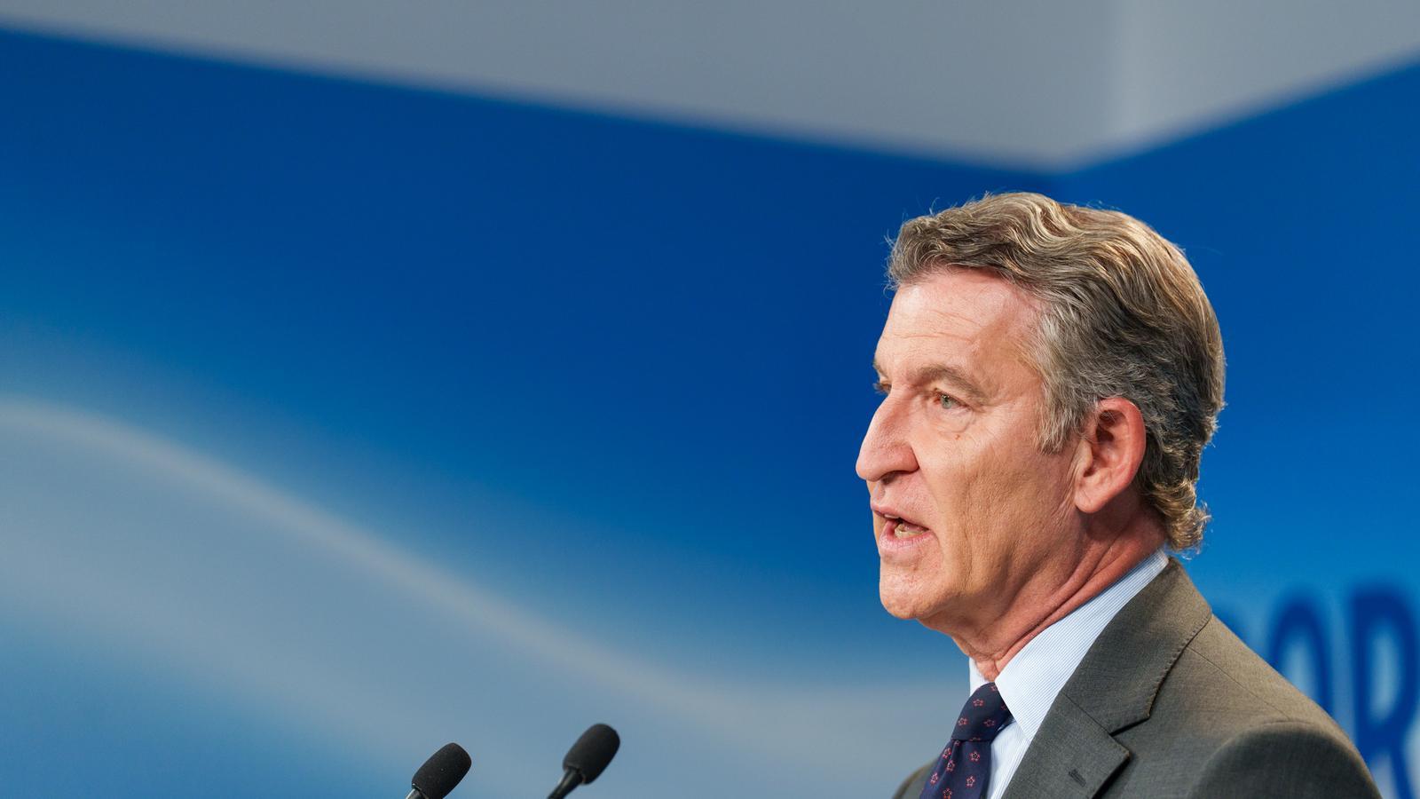 Alberto Núñez Feijóo, during his appearance this Monday at the party headquarters