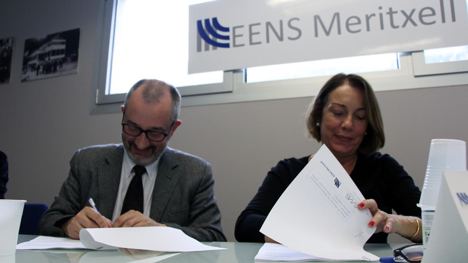 El director del SAAS, Lluís Burgués, i la presidenta de la Junta Rectora de l'EENSM, Pilar Díez. /M.C.