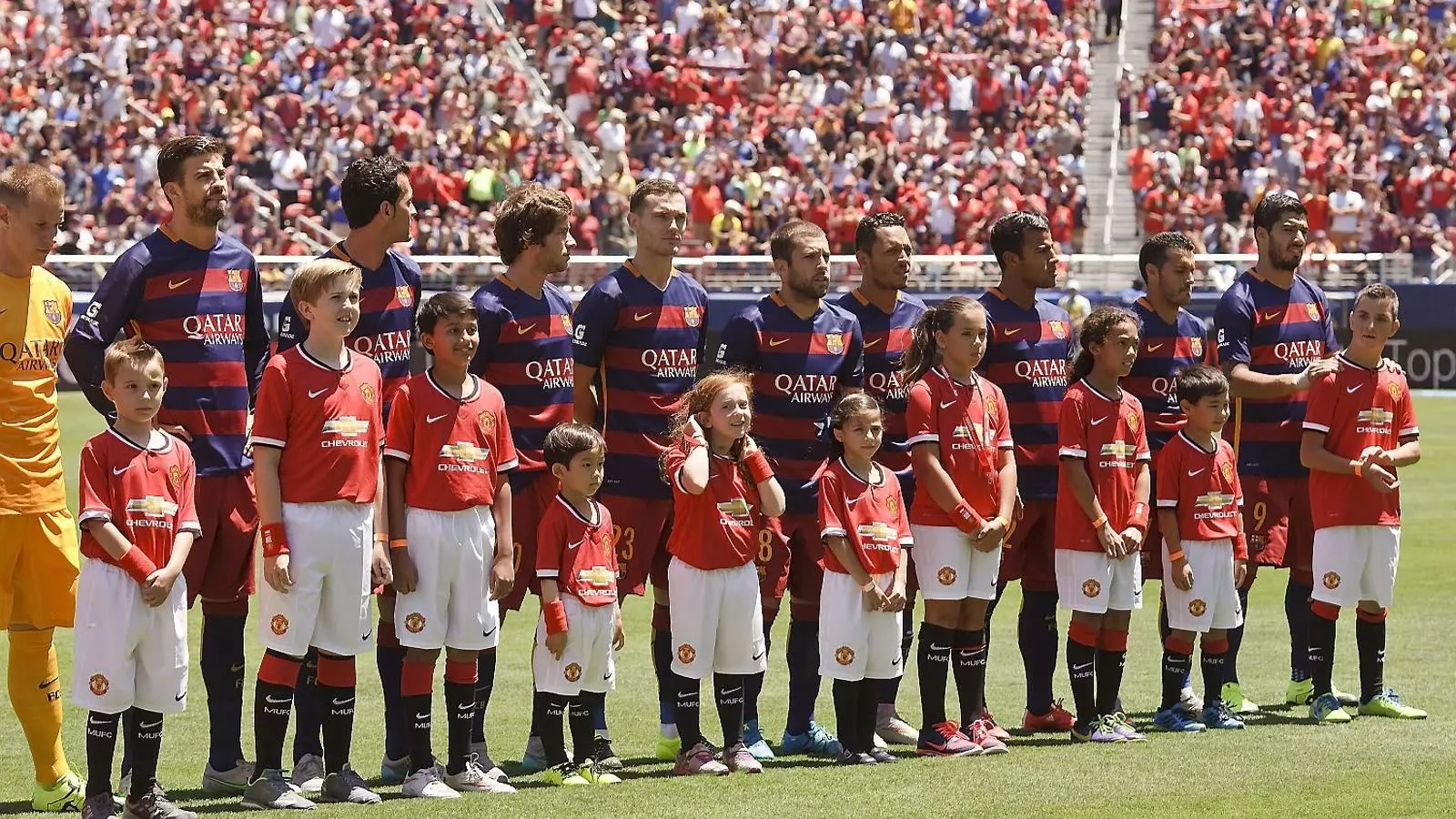 Els jugadors del Barça en el partit contra el United de l’estiu, al Levi’s Stadium de Santa Clara.