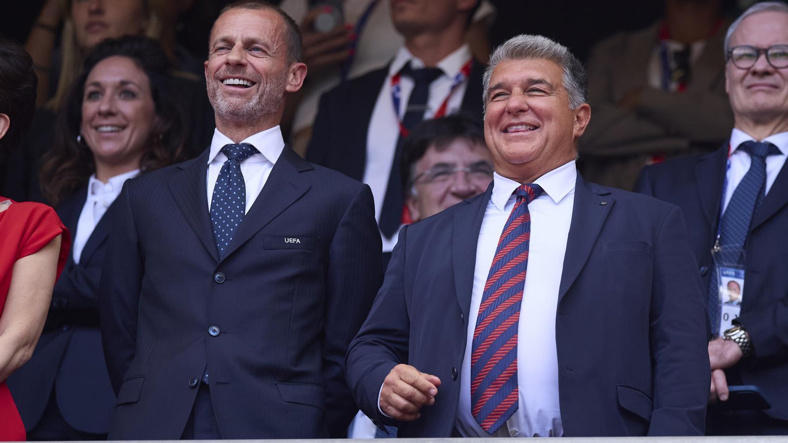 Laporta and Ceferin, the UEFA president, together in a box.