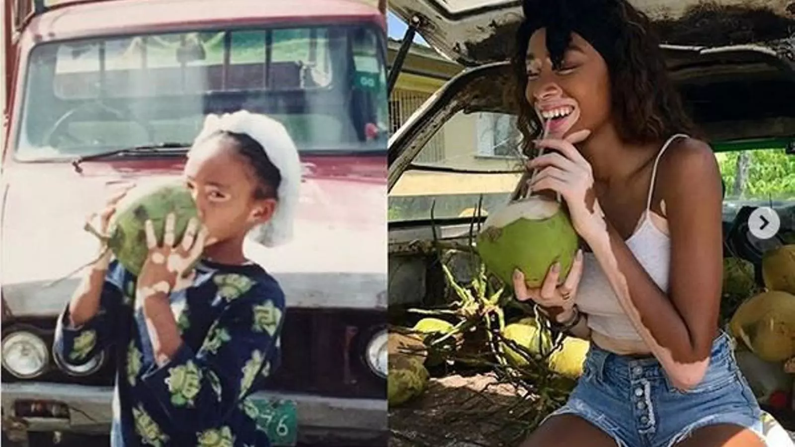 A dalt, les actrius Jessica Biel i Reese Withers-poon; al costat, la model Winnie Harlow, amb el seu #10YearsChallenge.