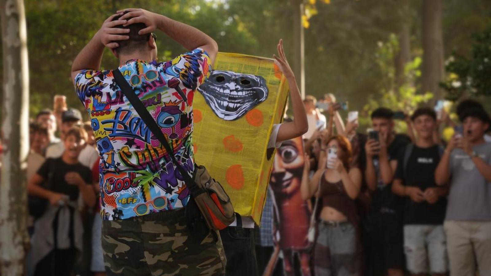 A group of young people participates in an aura battle, in the center of Seville (Andalusia)