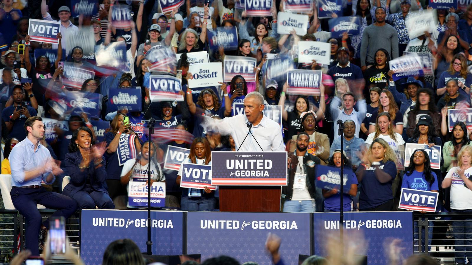 Former President Barack Obama at a Democratic Party rally in Georgia.