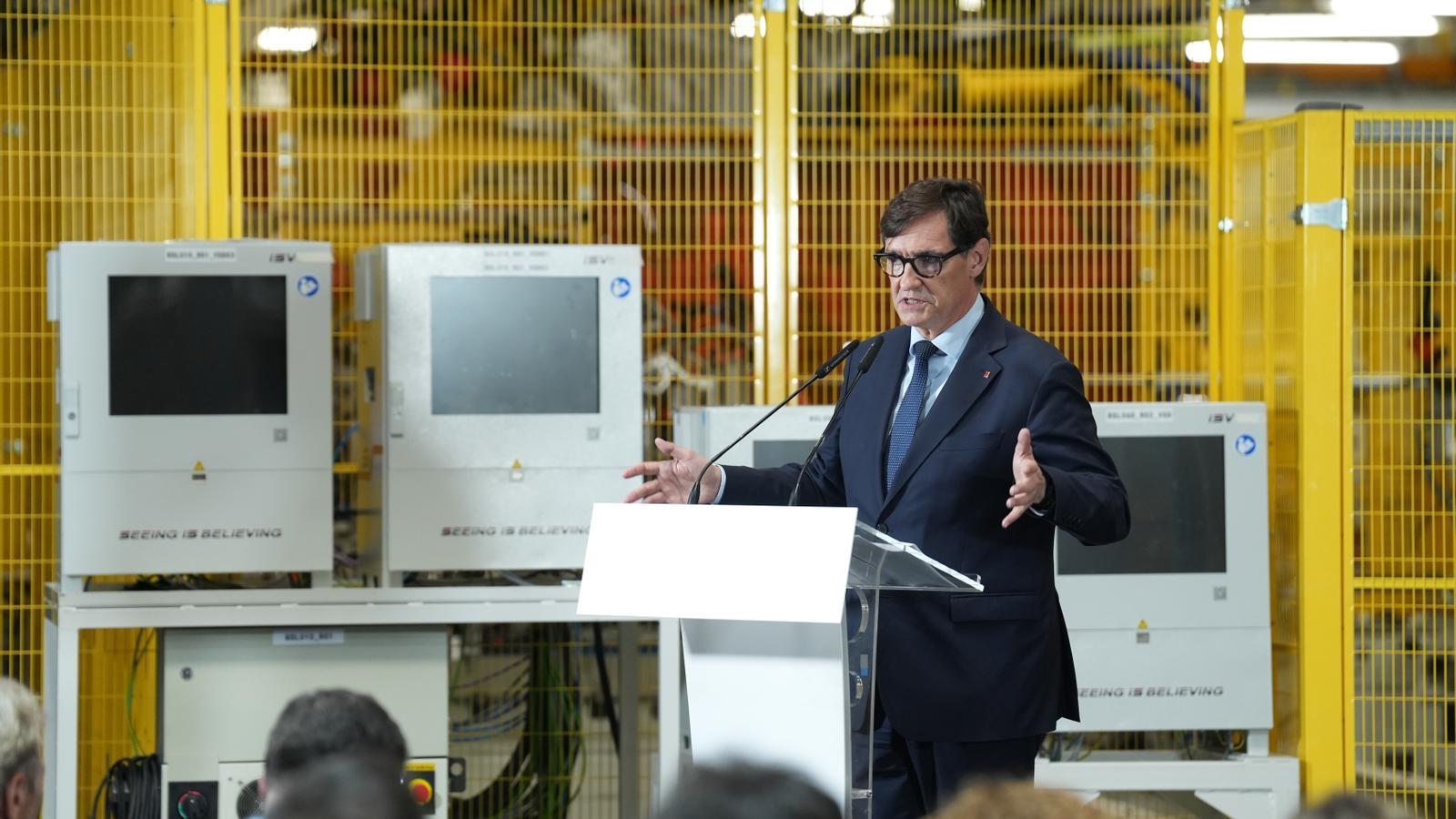 The President of the Generalitat, Salvador Illa, during the presentation in Barcelona of the draft bill for the simplification of urban and environmental procedures, aimed at reducing bureaucracy and speeding up licenses.