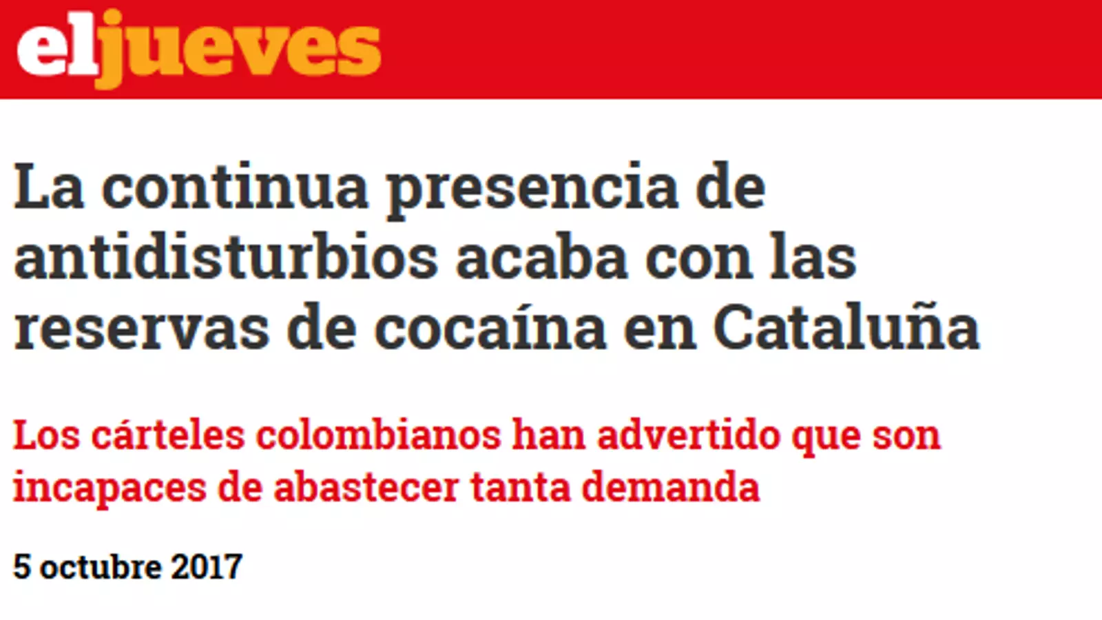 La Policia Nacional es querella contra 'El Jueves' per un acudit on es deia que havien esgotat la cocaïna