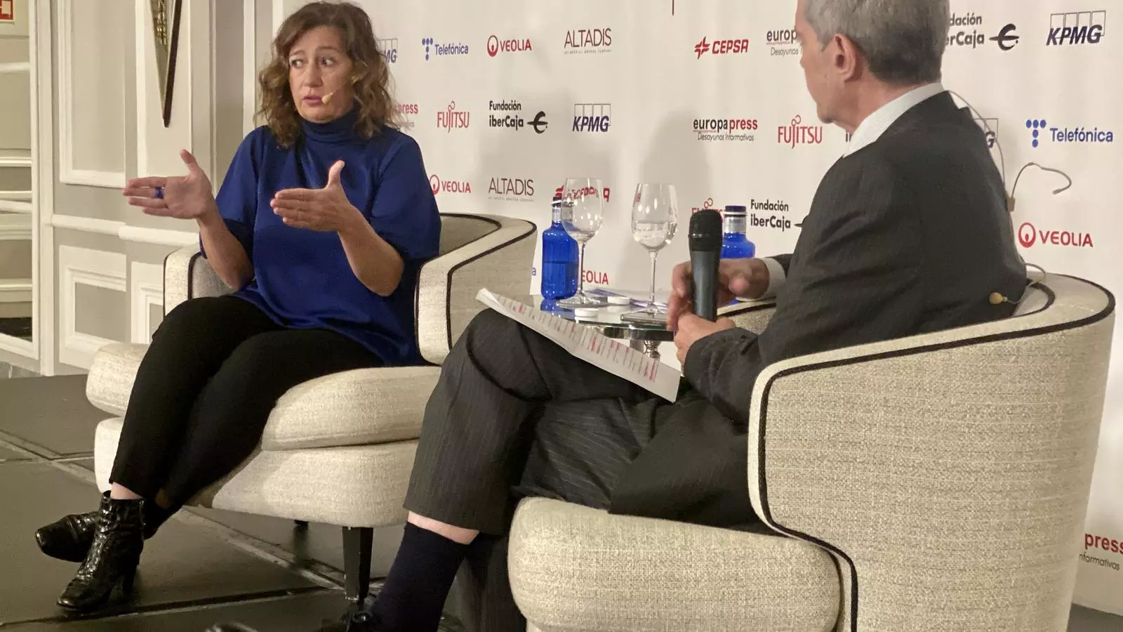 Francina Armengol durant la seva intervenció al berenar informatiu d'Europa Press a Madrid