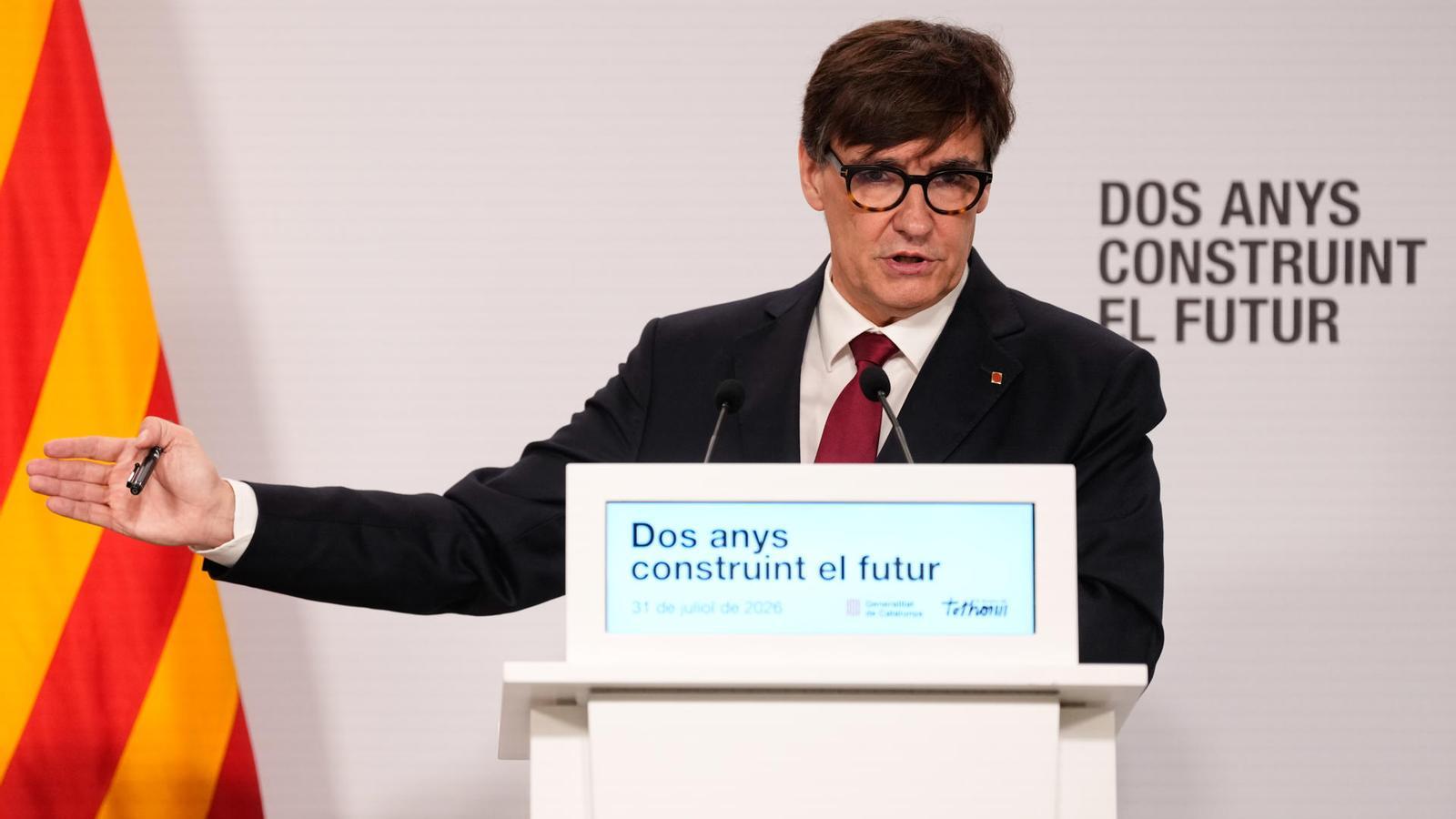The president of the Generalitat, Salvador Illa, this Friday in a press conference to review the political year