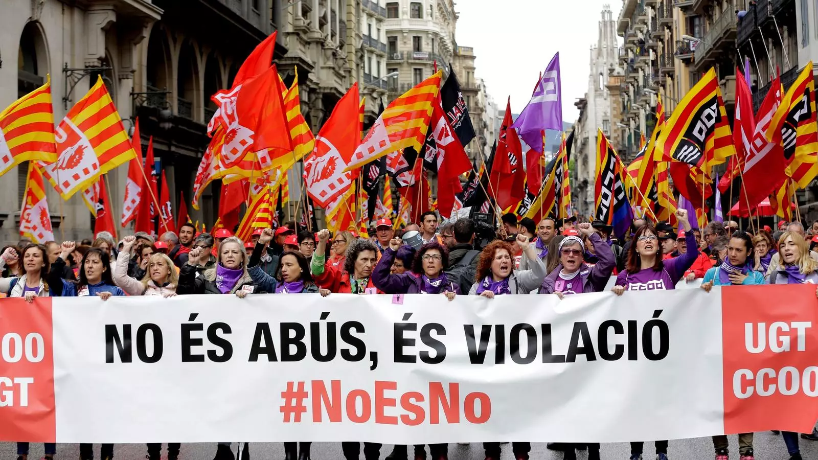 La sentència de la Manada, protagonista de la manifestació de CCOO i la UGT