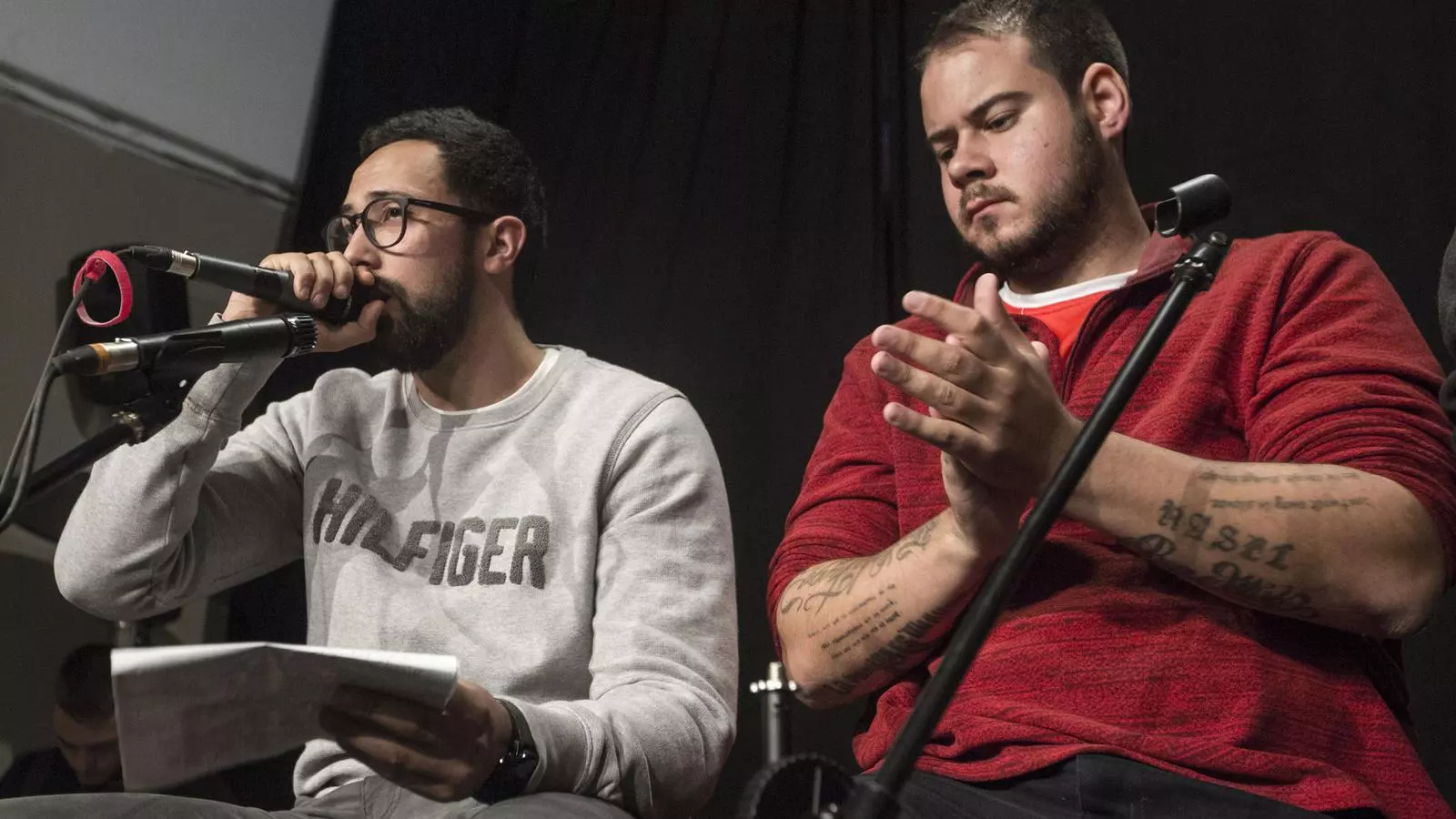 Valtonyc y Pablo Hasél, en un acto en Sabadell, en una imagen de archivo.