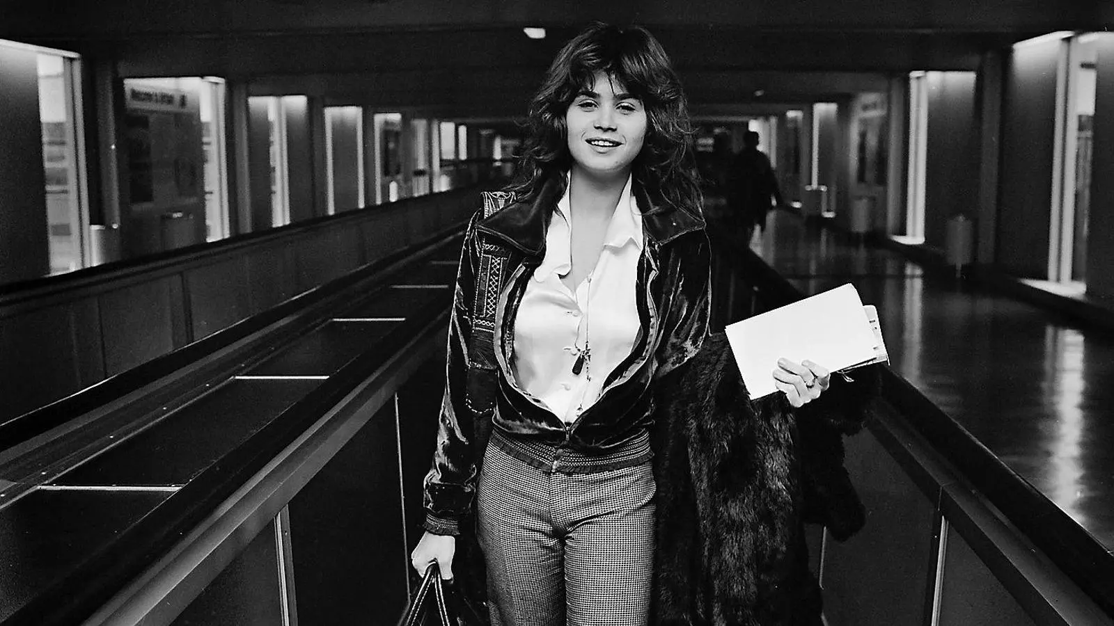 Maria Schneider a l’aeroport de Heathrow, Londres, l’any 1972.