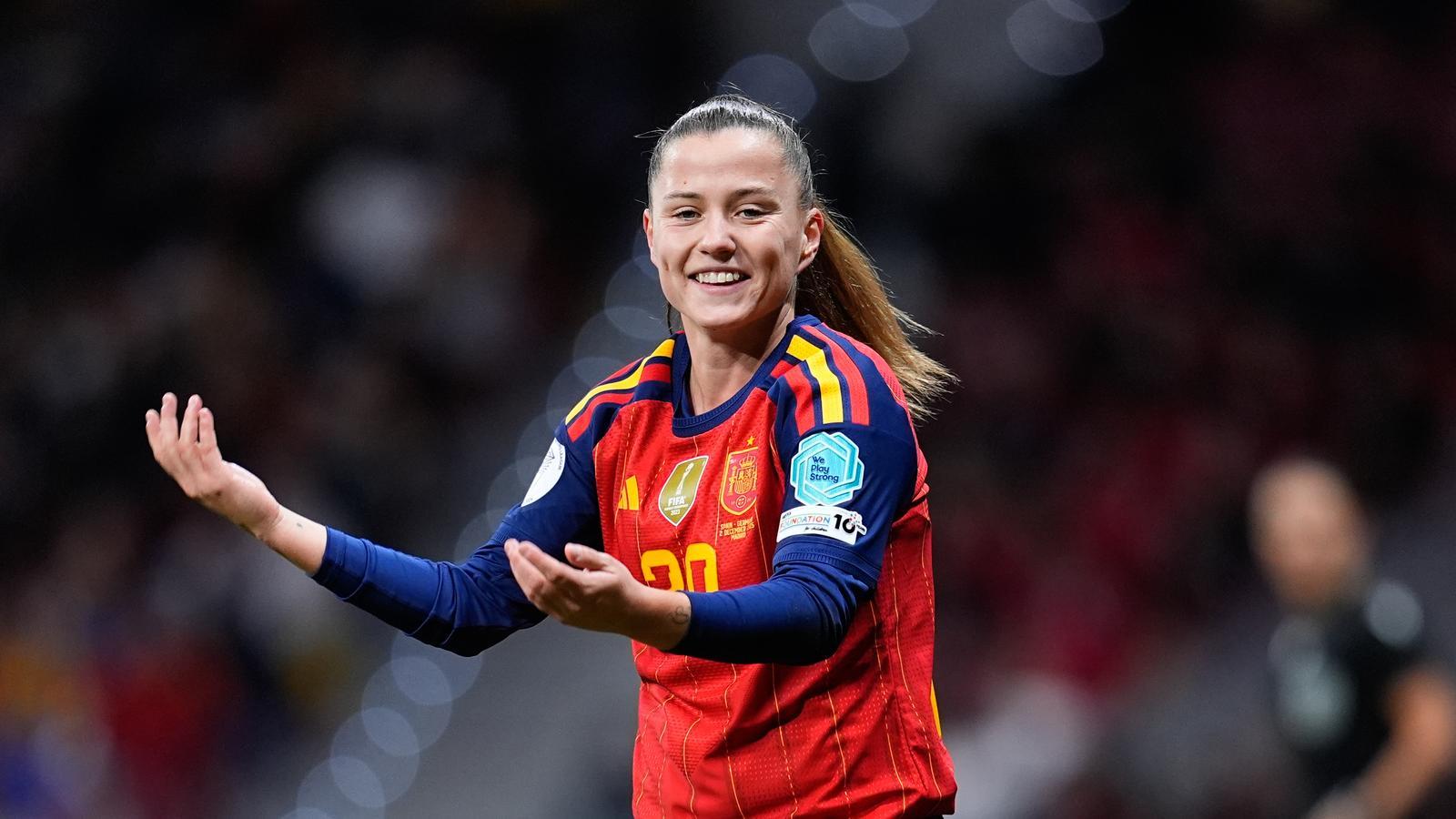Claudia Pina, celebrating one of Spain's matches in the Nations League final against Germany