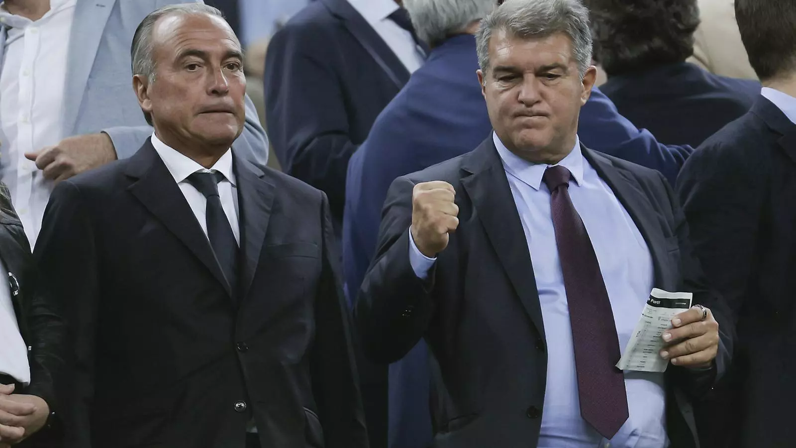 Rafael Yuste i Joan Laporta, inseparables, a la llotja del Camp Nou durant el Barça-Athletic de Lliga de fa uns dies.