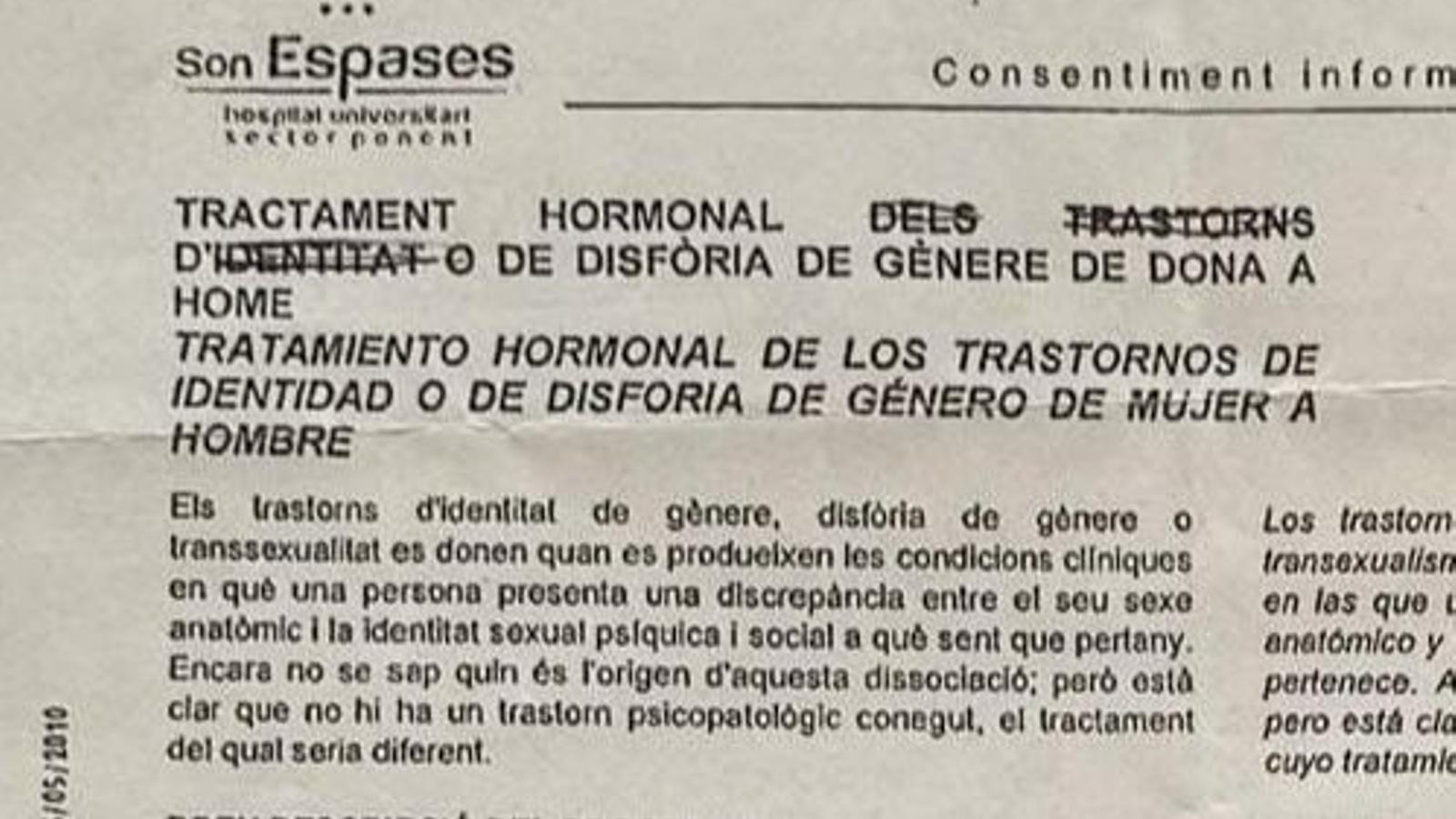 Die Broschüre von Son Espases, in der trans Personen so behandelt werden, als hätten sie eine Störung.
