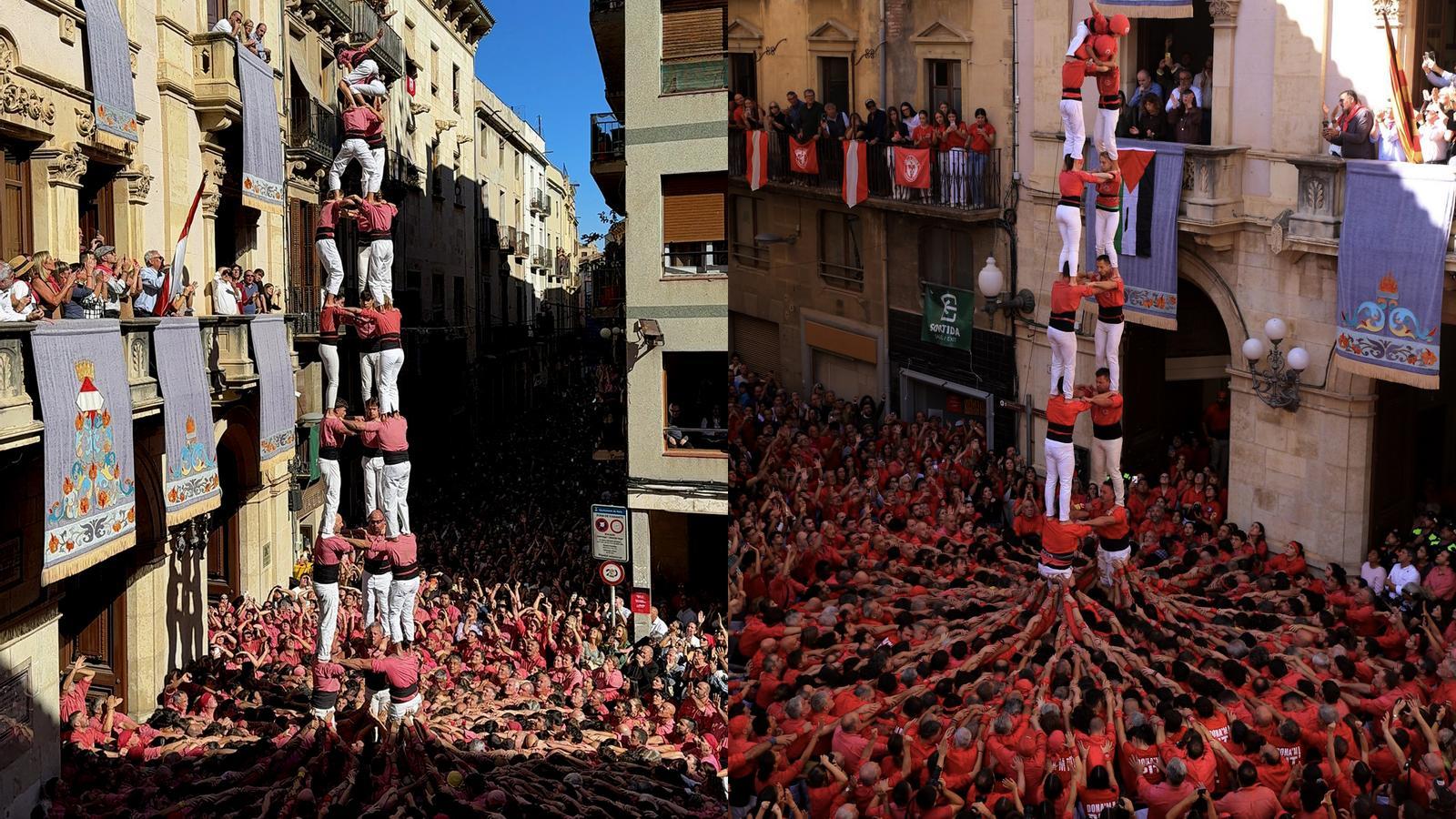 The Colla Vella loaded for the third time in history the 3d9sf. On the right, the Colla Joves dels Xiquets de Valls, loading for the second time this season the 2d8sf
