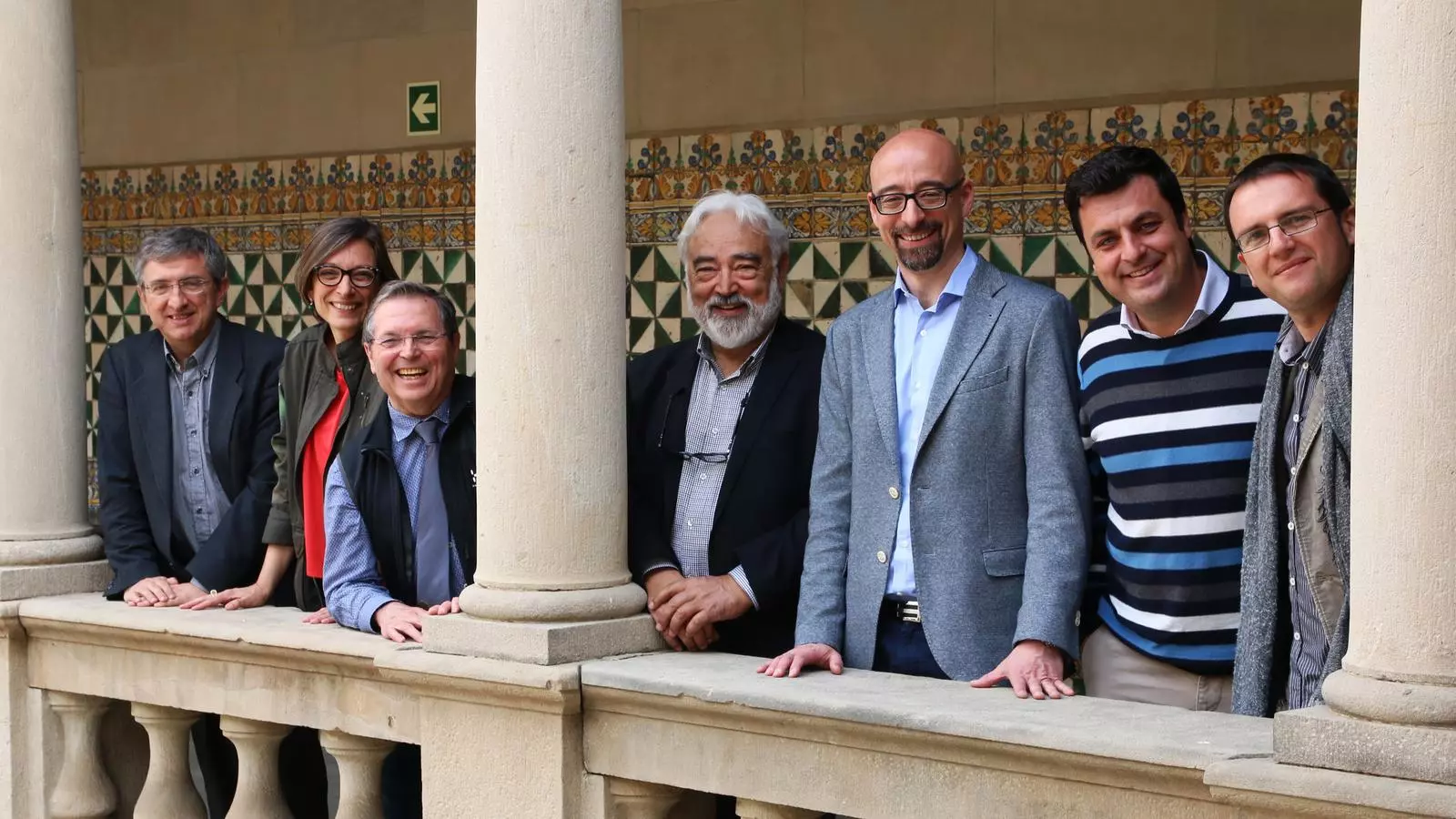 Els membres de la junta de la nova Associació Catalana per a la Divulgació Científica integrada per Salvador Macip, Carlos F. Sopuerta, Sebastià Xambó, Àngels Yécora, Esteve Guerra, Toni Hernàndez i Anna Maria Puig