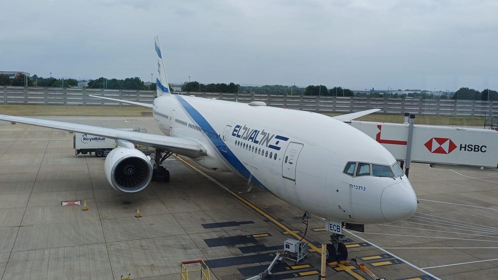 An Elal airline plane at Heathrow Airport.