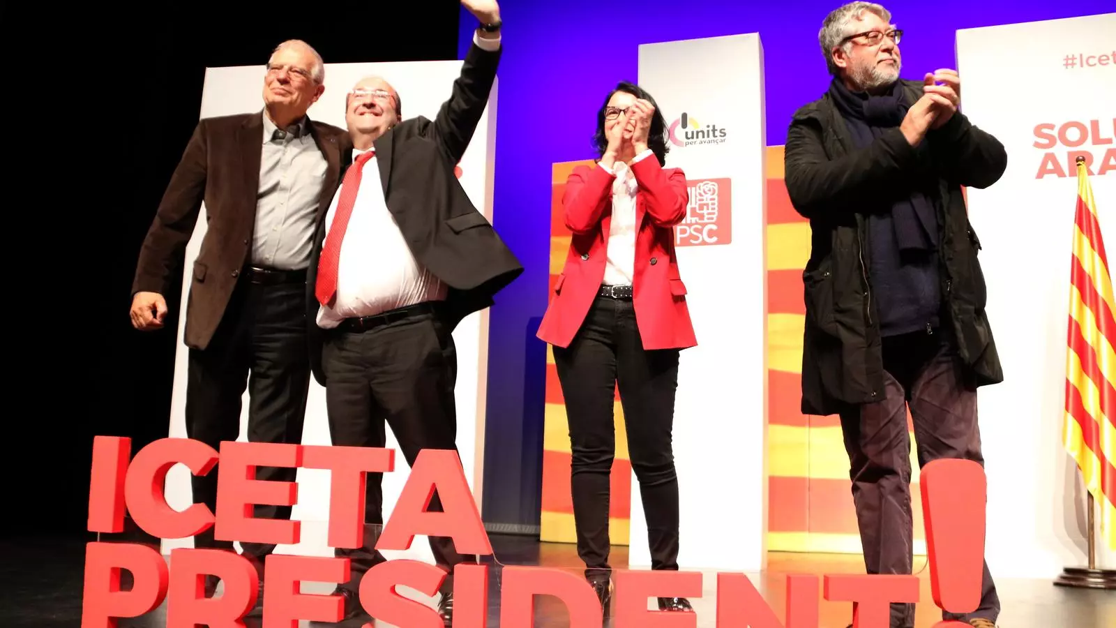 Miquel Iceta ha compartit escenari en l'acte final de campanya del PSC amb Josep Borrell (esquerra), Eva Granados i Antoni Balmón
