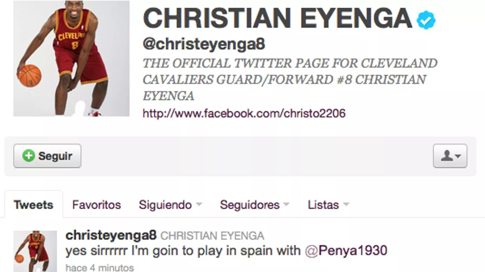 Twitter de Christian Eyenga.