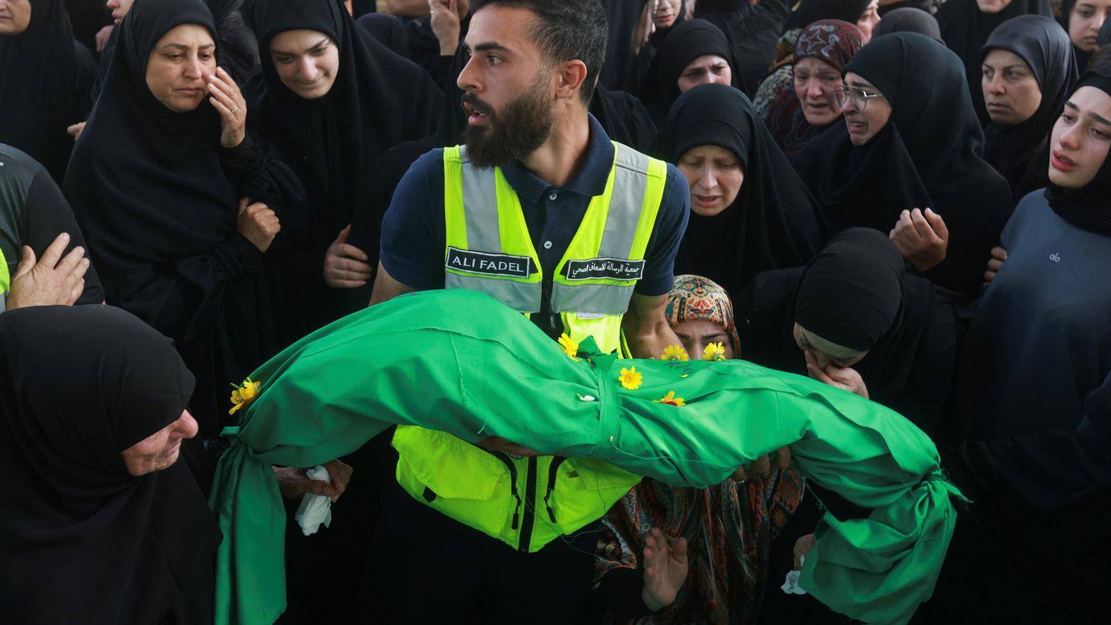 Funeral of a girl who died in an Israeli attack in Saksakiyeh, Lebanon, on May 10.