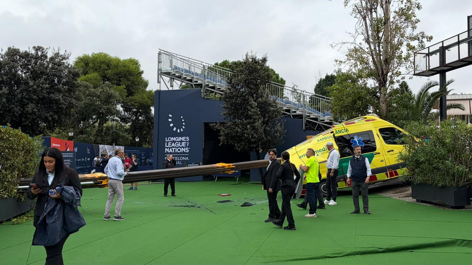 A crane falls on an ambulance at the Real Club de Polo in Barcelona