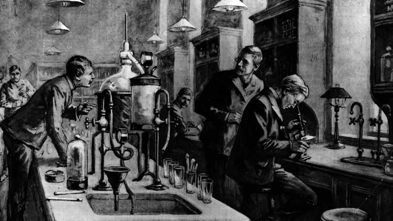 Il·lustració d'un laboratori a principis del segle XX