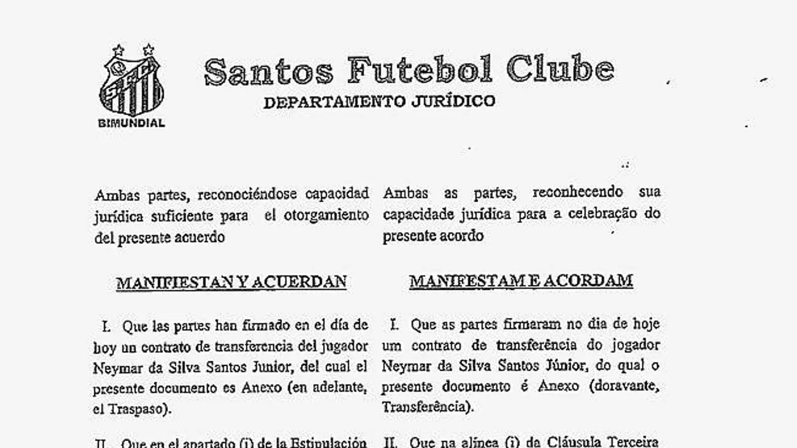 Part del contracte de Neymar entre Santos i Barça, descobert per 'Marca' / MARCA