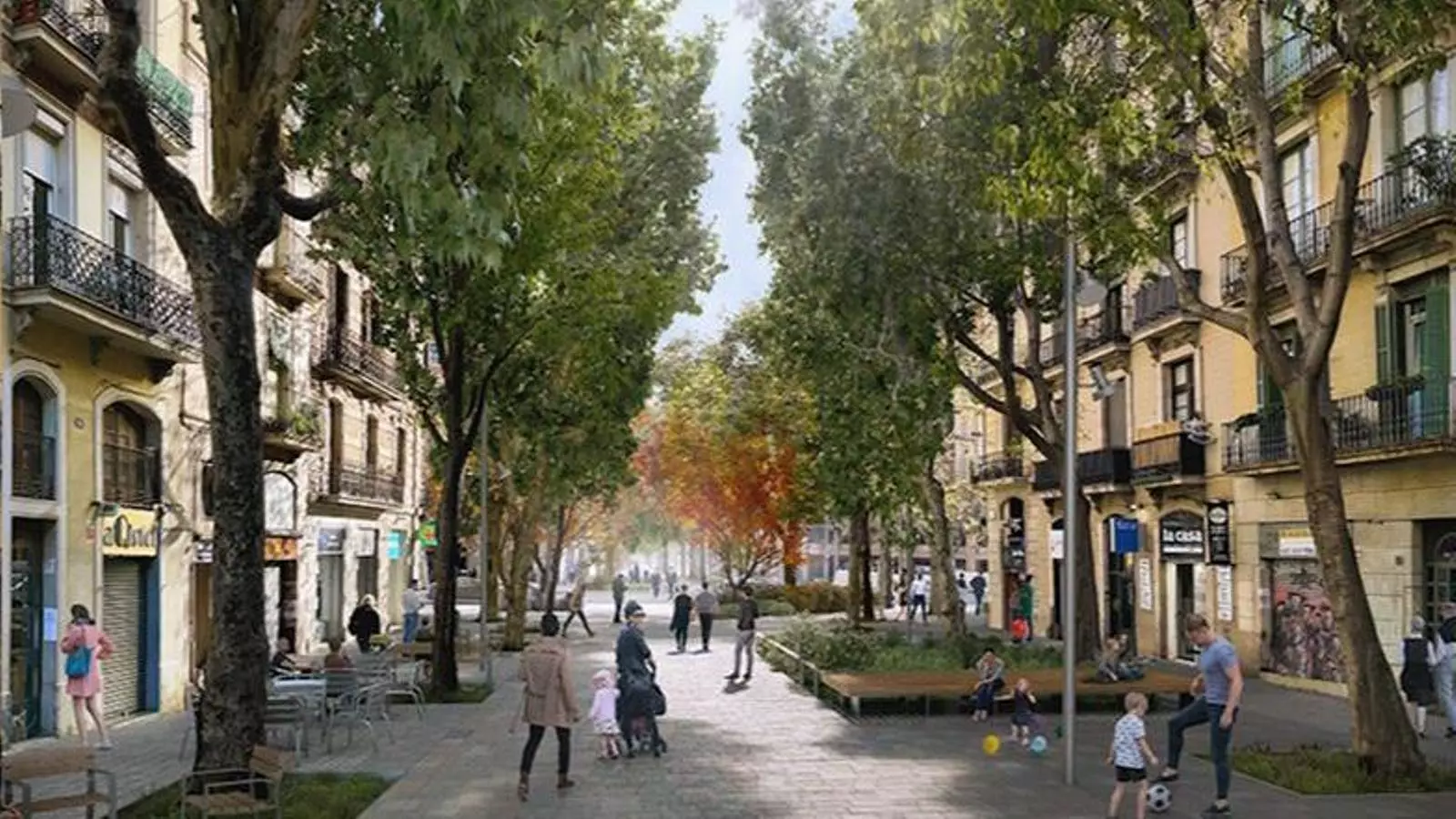 Una recreació d'una futura superilla prevista a l'Eixample