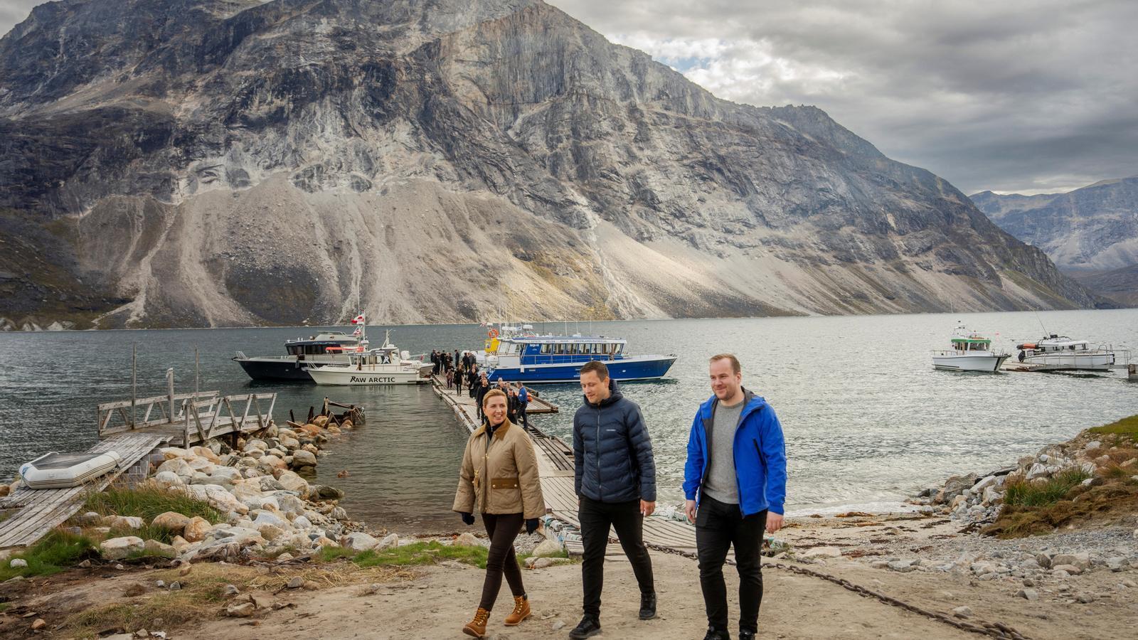 The Prime Minister of Denmark, Mette Frederiksen, the Prime Minister of Greenland, Jens-Frederik Nielsen, and the Prime Minister of the Faroe Islands, Beinir Johannesen, visit Qooqqut, Greenland.
