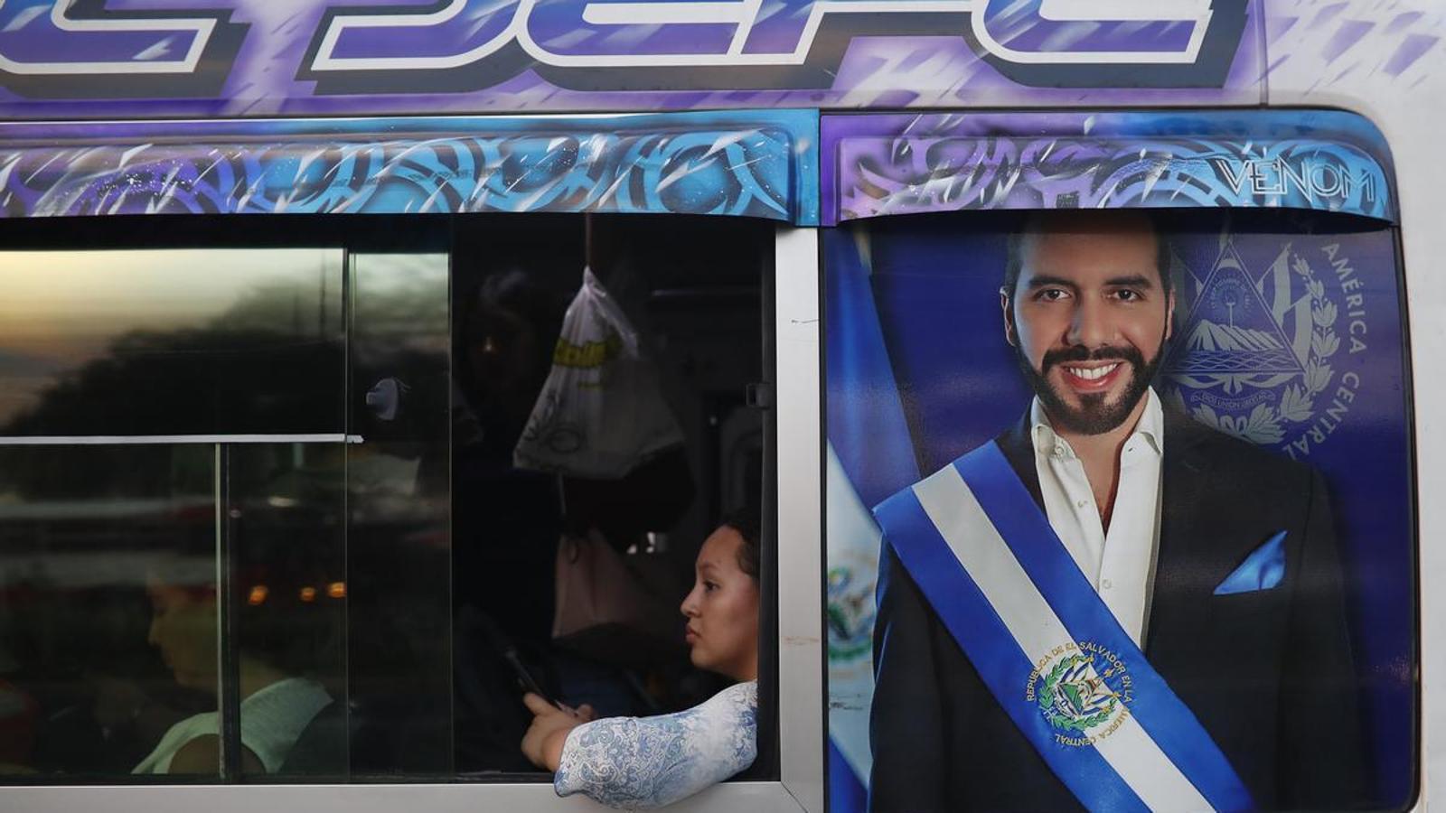 The president of El Salvador, Nayib Bukele, in a public transport poster in San Salvador, on June 1st.