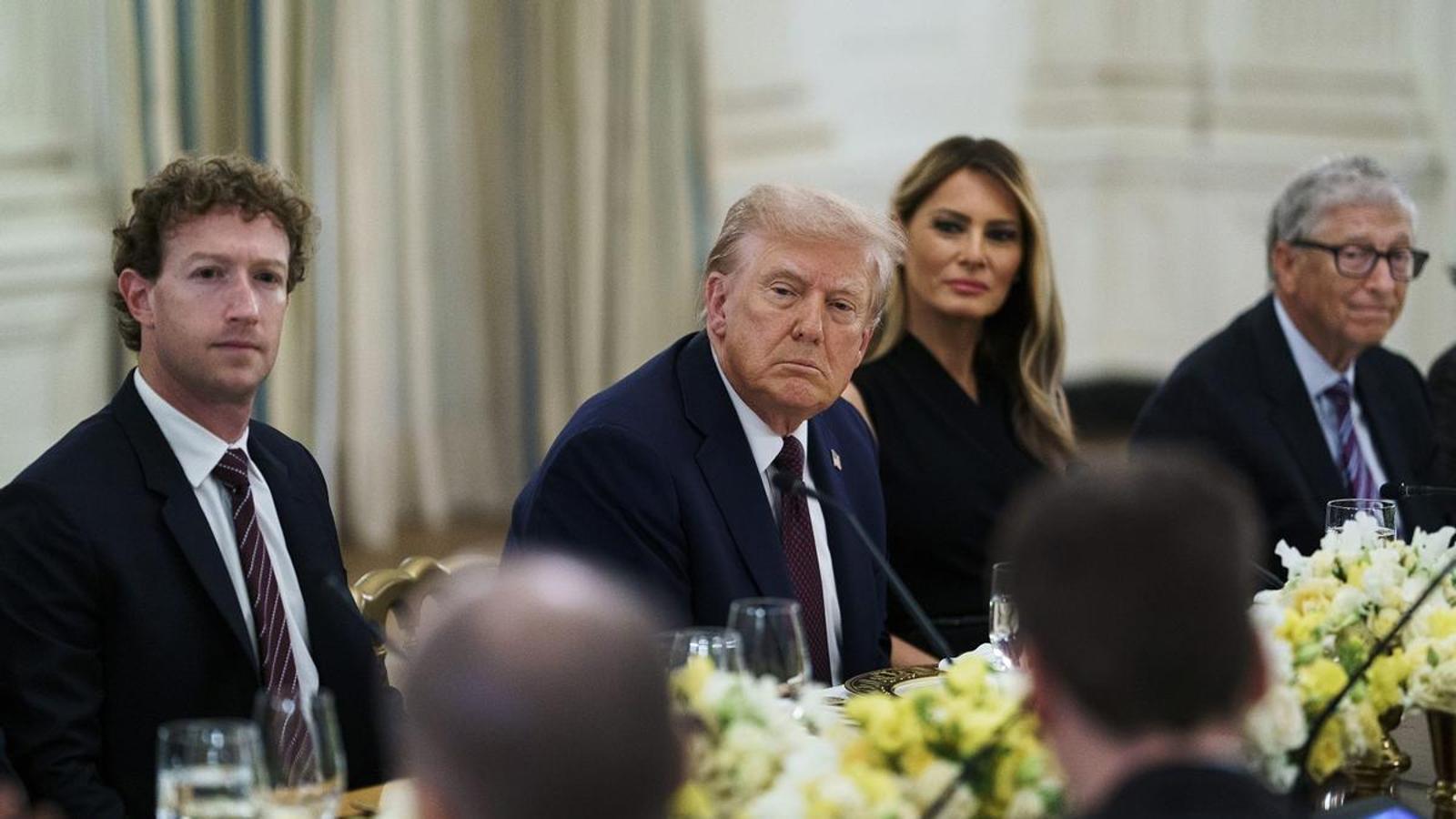 From left to right, Mark Zuckerberg, Donald Trump, Melania Trump, and Bill Gates at a dinner that brought together the US president and the leaders of major US technology companies on September 4 at the White House.