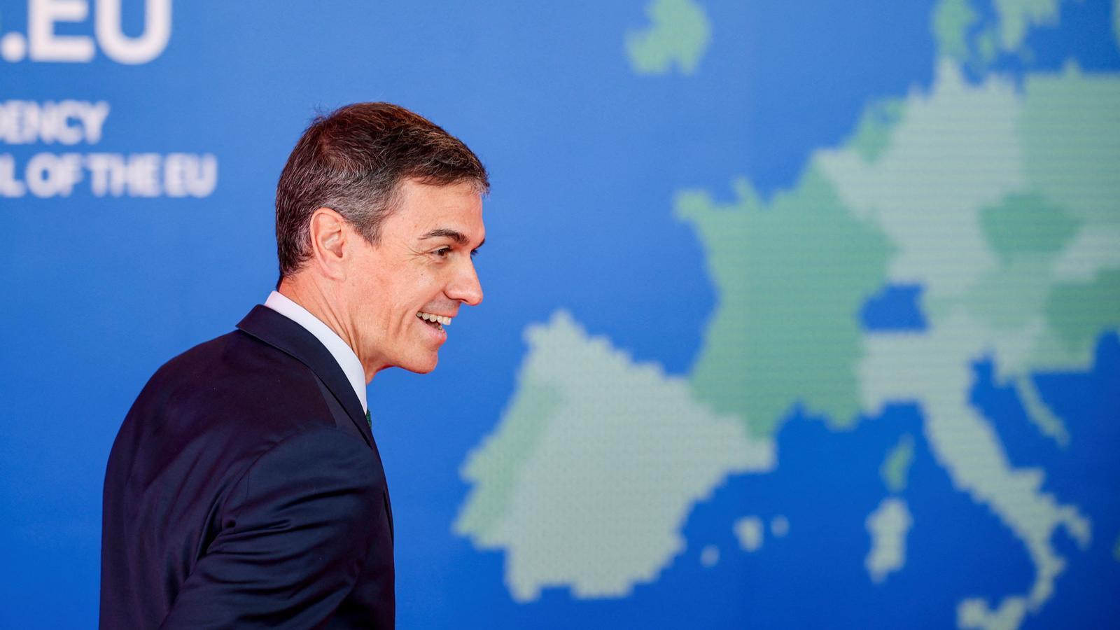The Spanish Prime Minister, Pedro Sánchez, at the entrance to the European Council in Nicosia this Friday.