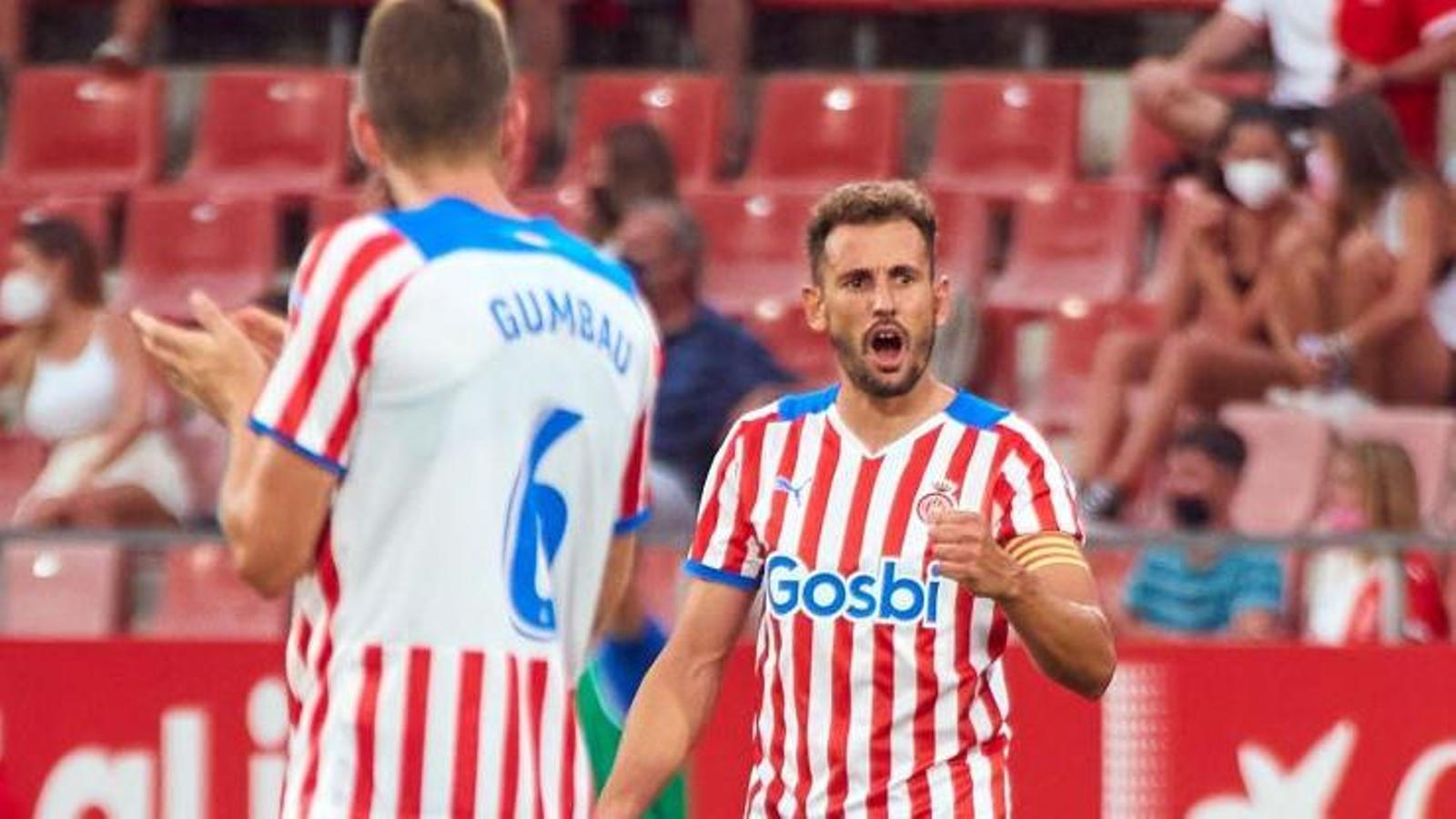 Cristhian Stuani, celebrant el gol de la victòria contra l'Amorebieta