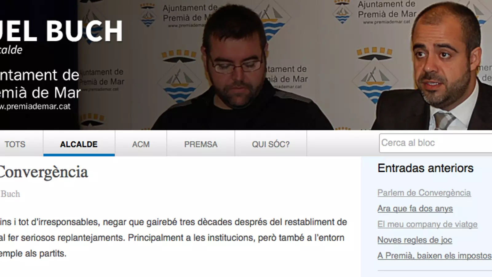 Captura del blog de Miquel Buch, alcalde de Premià de Mar i president de l'ACM / ARA