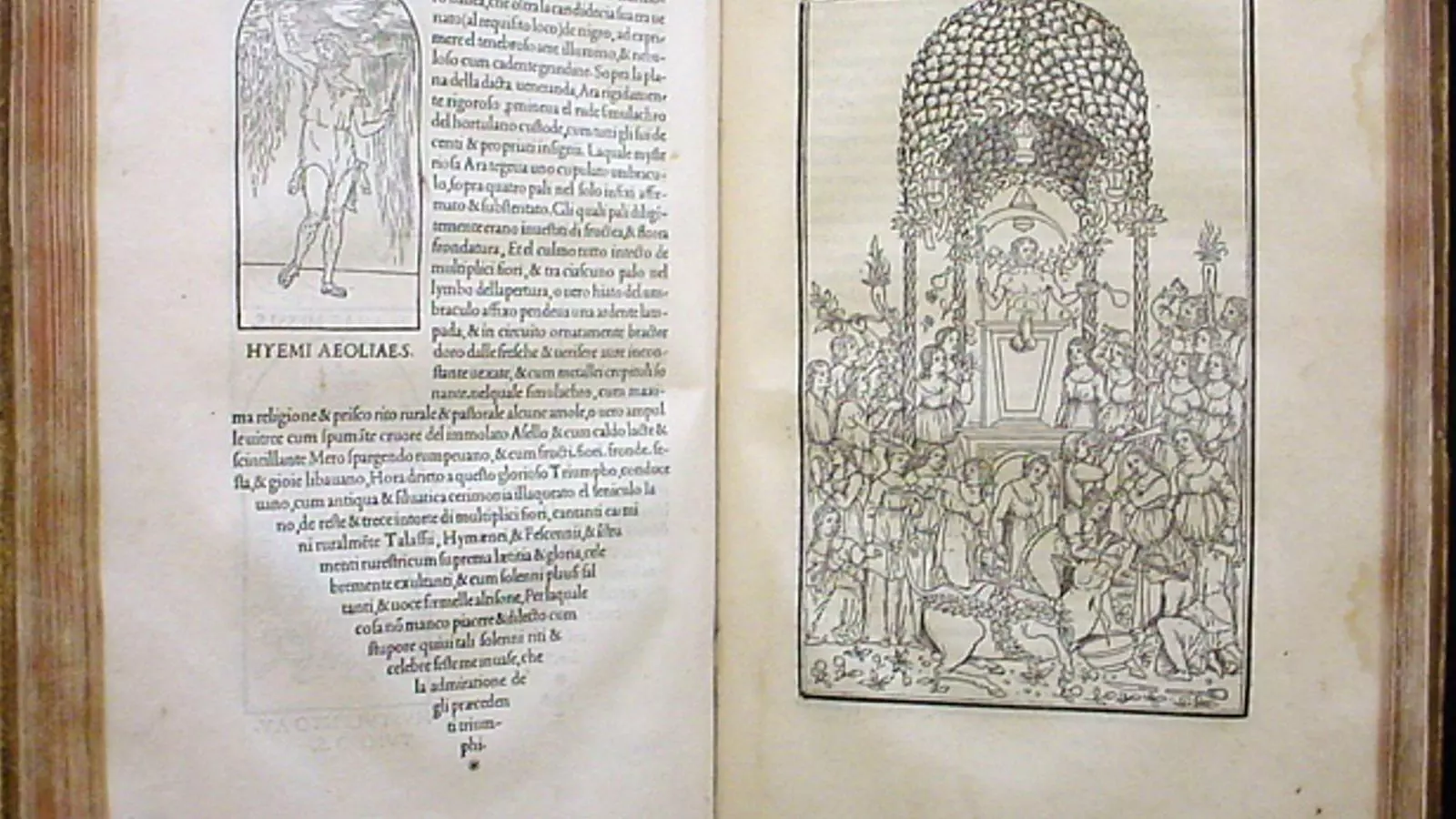 Dues de les pàgines de la 'Hypnerotomachia Poliphili', un incunable imprès per Aldo Manuzio a Venècia el 1499