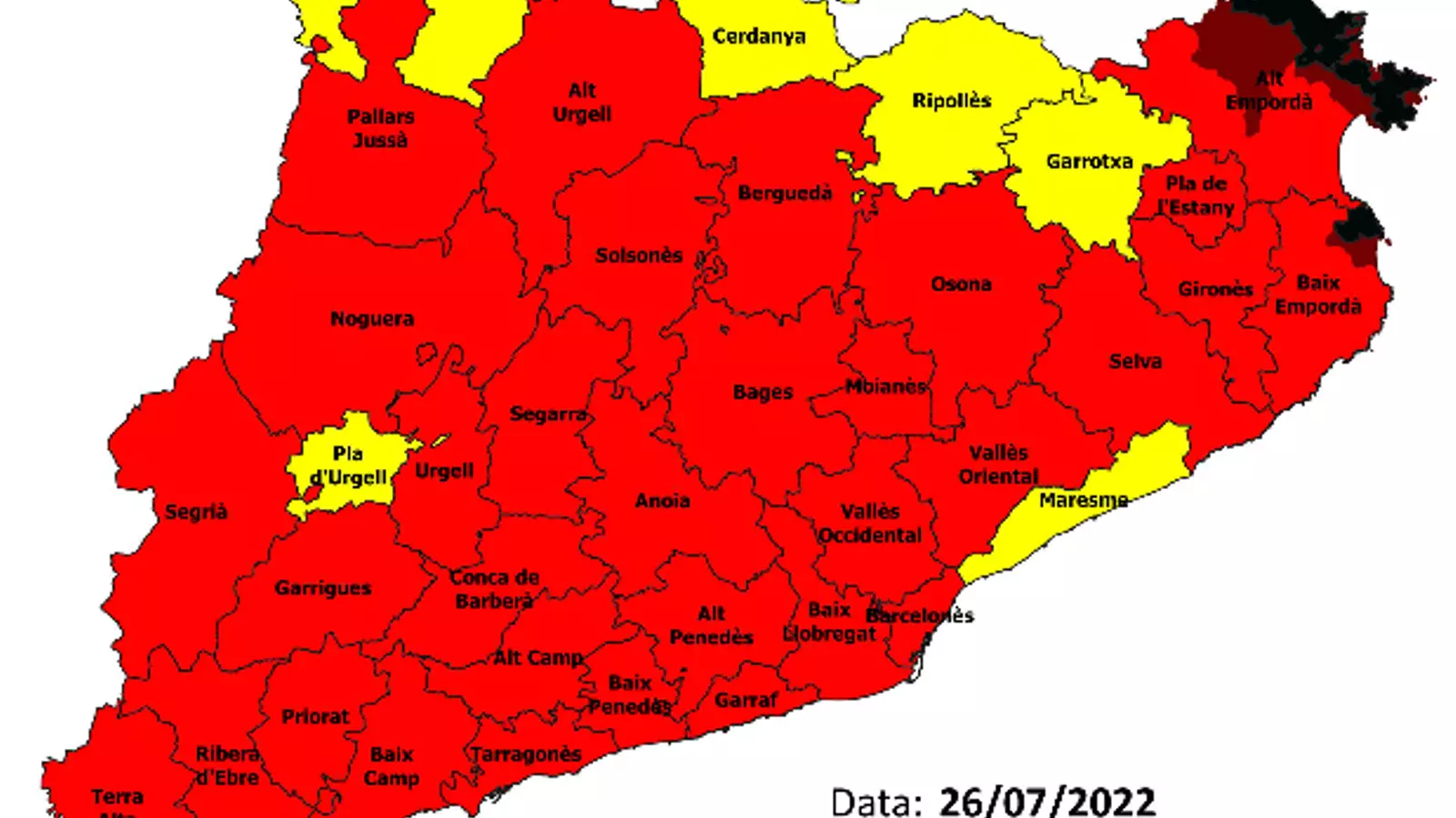 Risc d'incendi segons el Pla Alfa de la Generalitat de Catalunya.
