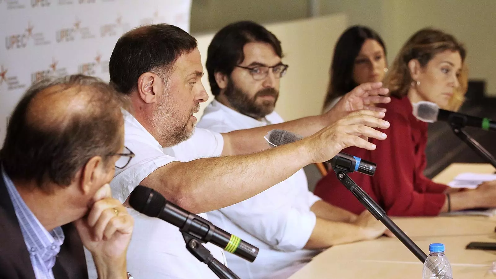 Oriol Junqueras, Ferran Pedret, Jéssica Albiach i Maria Sirvent al debat de la UPEC