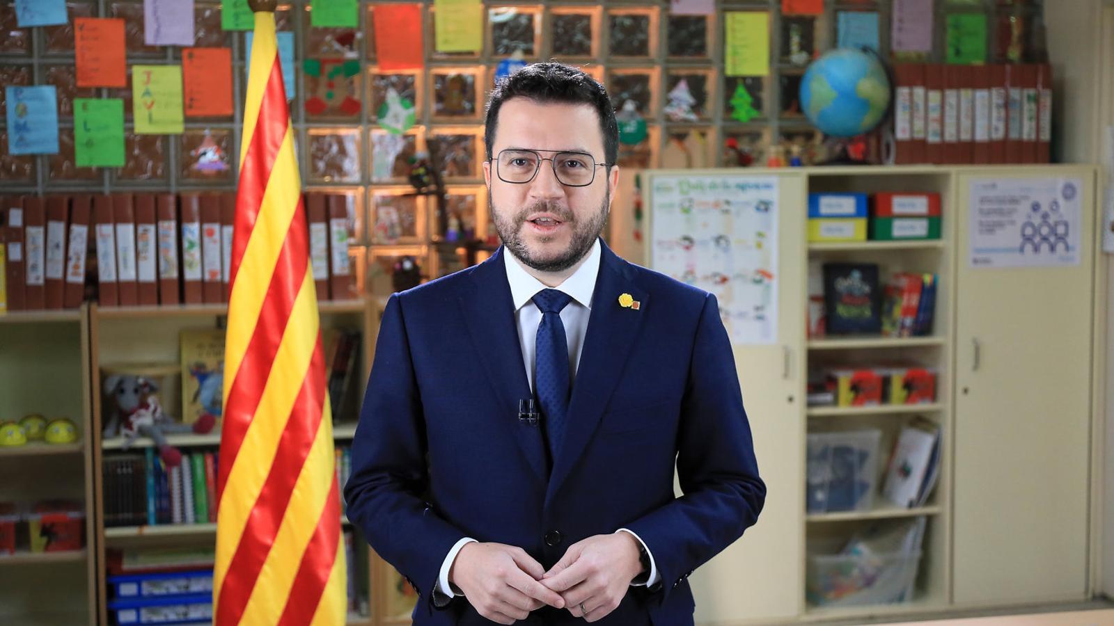El president de la Generalitat, Pere Aragonès, en el discurs de Sant Esteve.