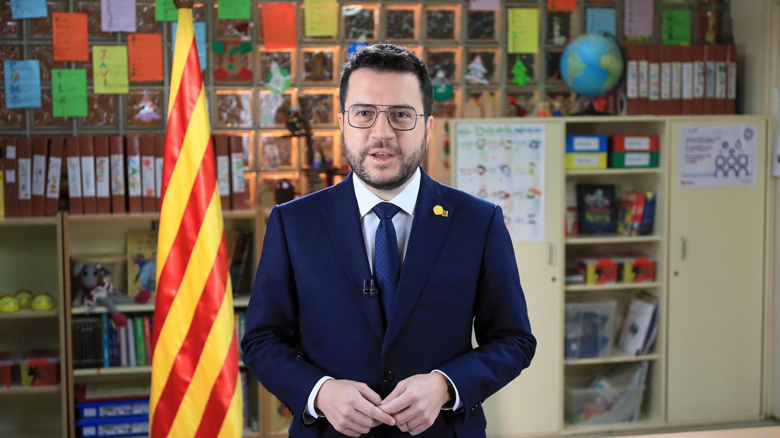 El presidente de la Generalitat, Pere Aragonès, en el discurso de Sant Esteve.