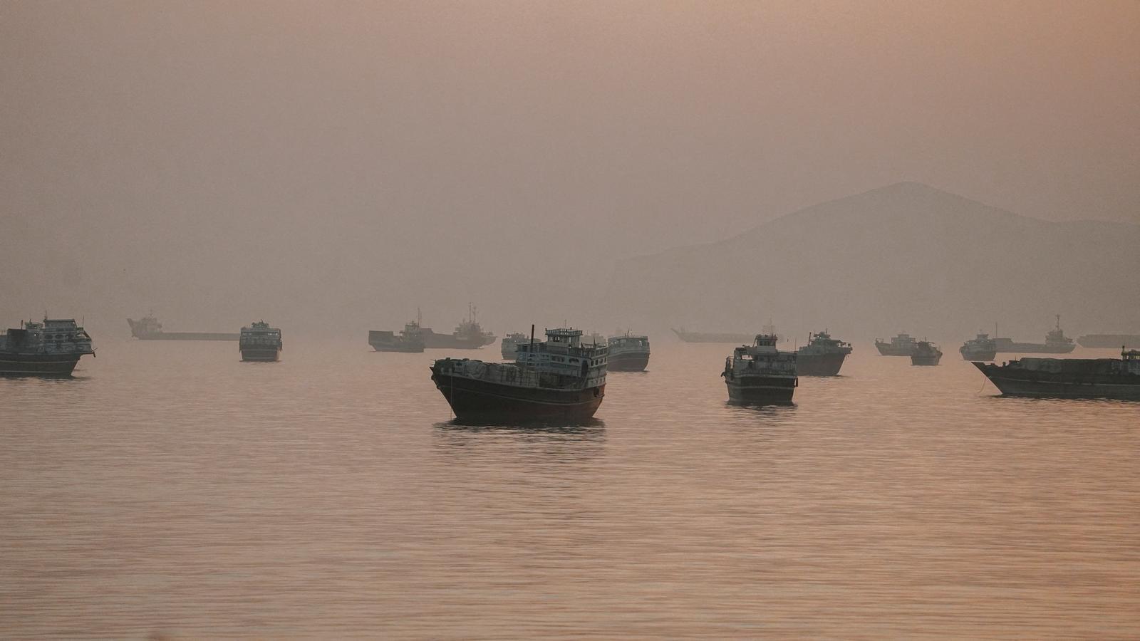 Ships anchored in the Strait of Hormuz